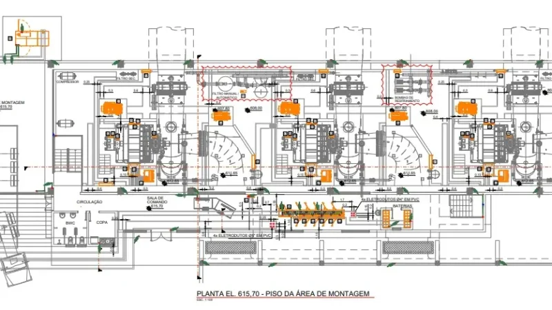 Planta de um arranjo de uma usina hidrelétrica