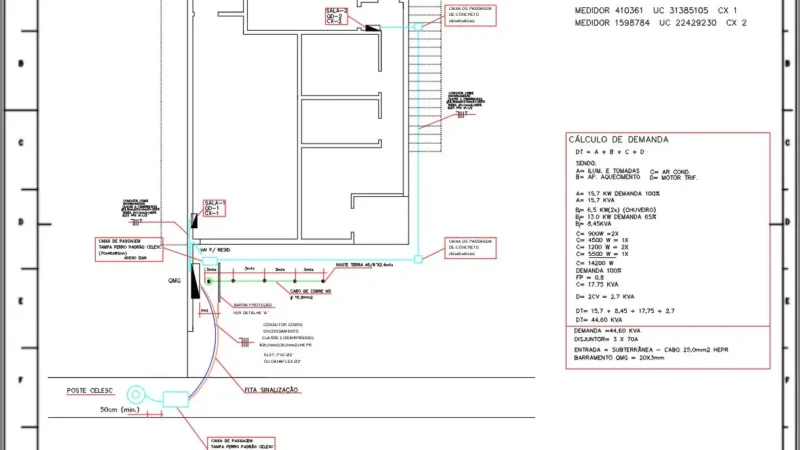 Planta baixa de um padrão de entrada de energia elétrica.