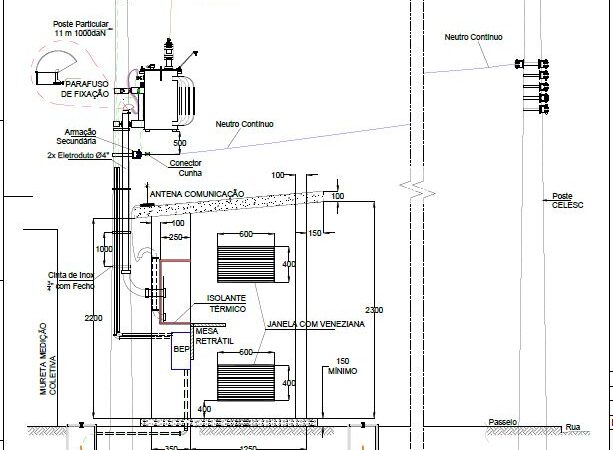 Projeto elétrio com vista lateral de medição compatilhada de energia elétrica no padrão Celesc.