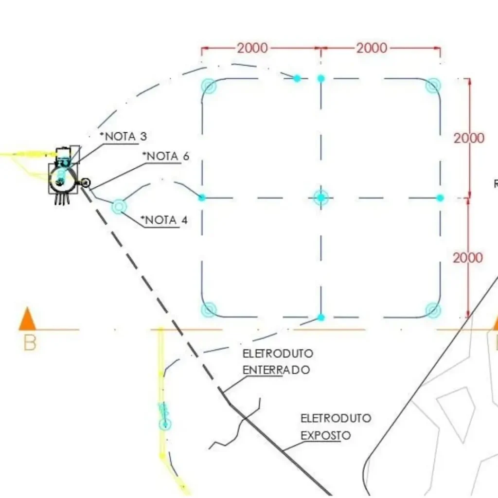 Planta baixa de um projeto de aterramento elétrico.