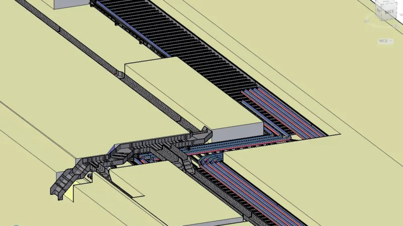 Projeto em 3D de bandejamento de cabos elétricos.