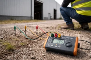 Banner - medição de aterramento para galpões