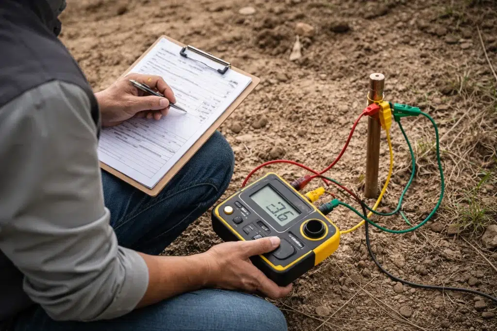 Homem fazendo um laudo de aterramento